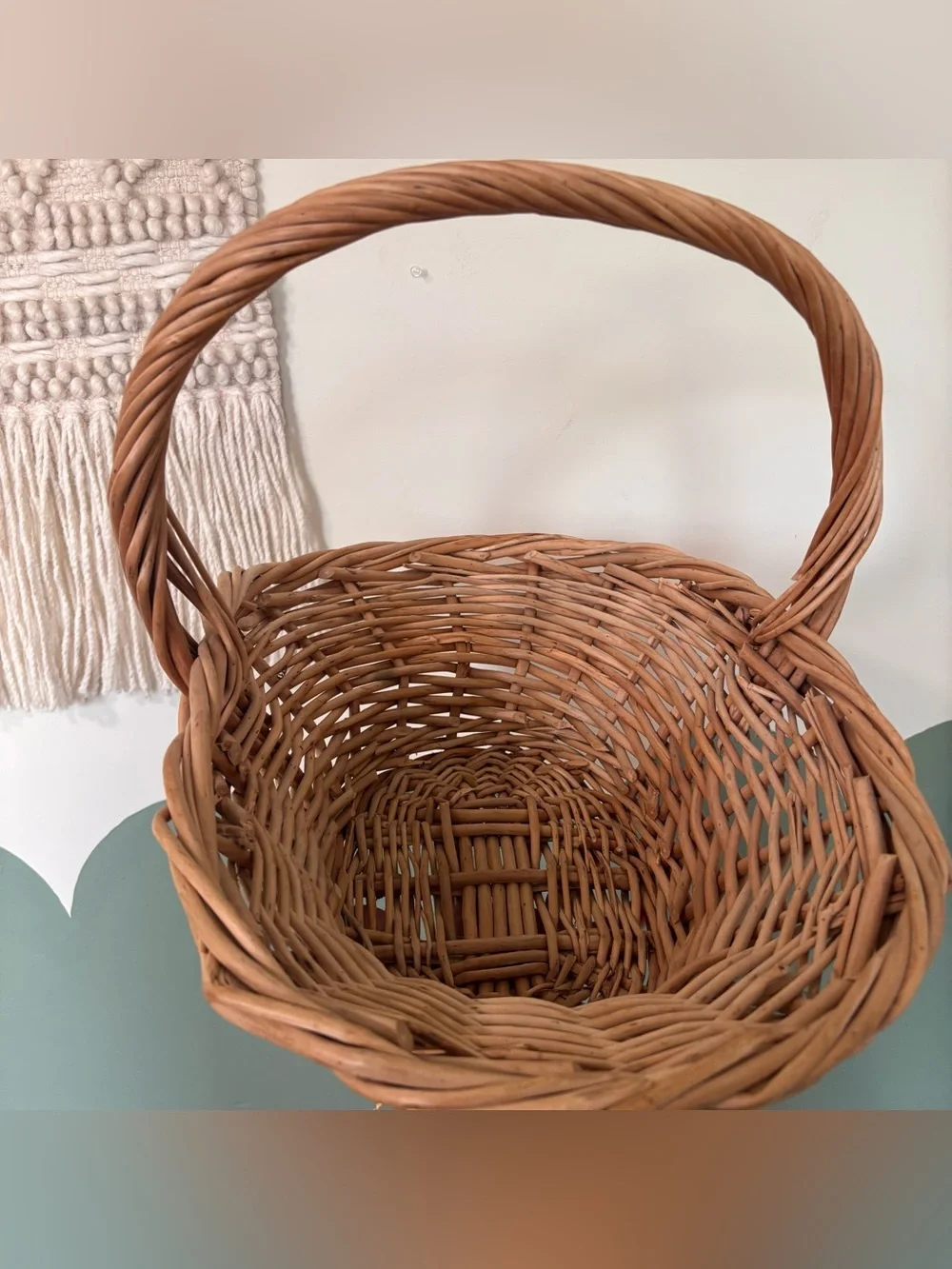Vintage Woven Basket with Twisted Handle - Brown